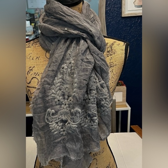 Doncaster Accessories - DONCASTER GRAY SOFT EMBROIDERED LARGE SCARF